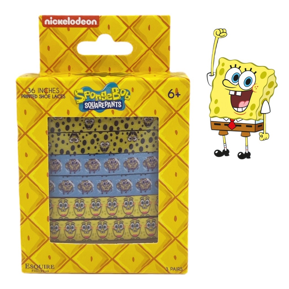 Nickelodeon‎ SpongeBob Square Pants 36 inch Printed Shoe Laces 3 Pairs In Box